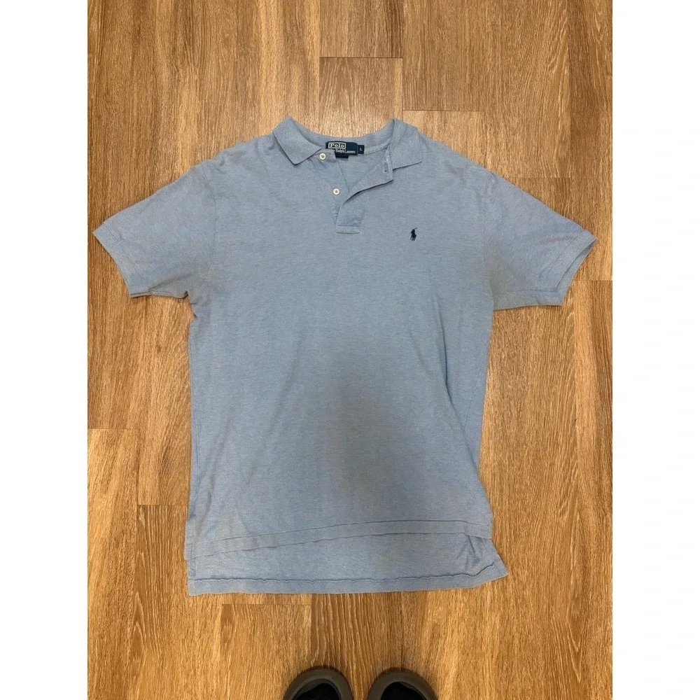 Polo Ralph Lauren Mens Large Light Blue Heathered‎ Cotton Pique Short Sleeve